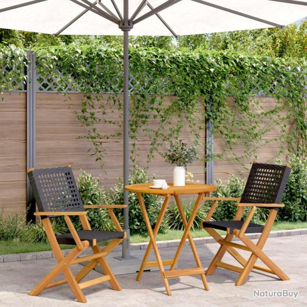 bistro 3 pcs noir rsine tresse et bois massif alsavelo