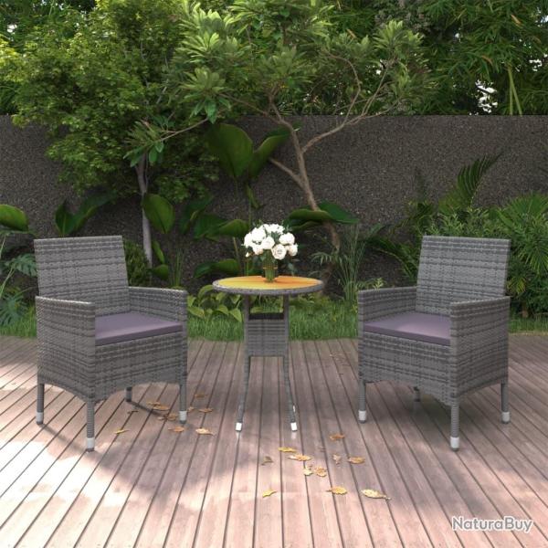 Ensemble � manger de jardin 3 pcs R�sine tress�e Gris