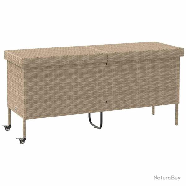 Bo�te rangement jardin roues beige 160x55x75 cm r�sine tress�e alsavelo