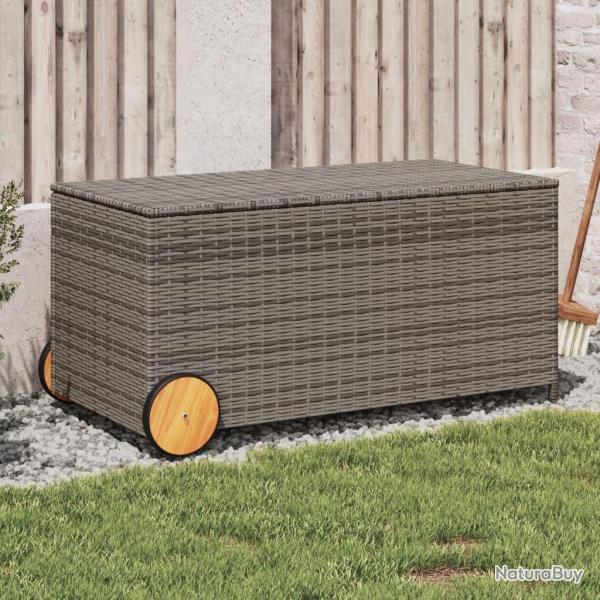 Bo�te de rangement de jardin et roues gris 190L r�sine tress�e alsavelo