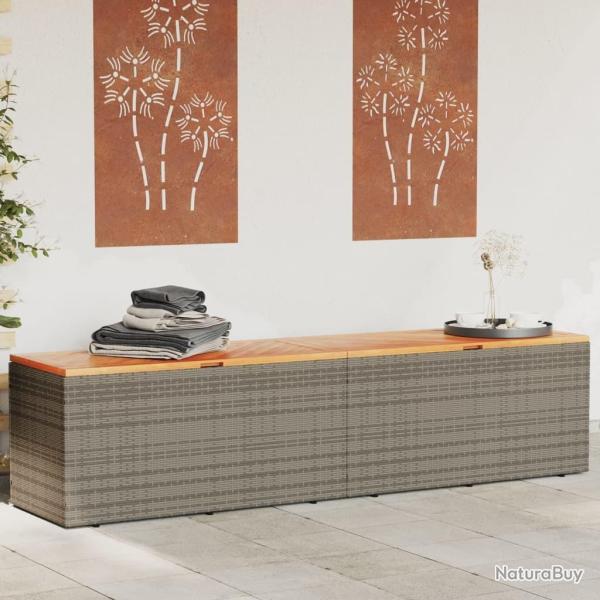 Bo�te de rangement de jardin gris r�sine tress�e bois d'acacia