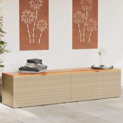 Bo&icirc;te de rangement de jardin beige r&eacute;sine tress&eacute;e bois d'acacia