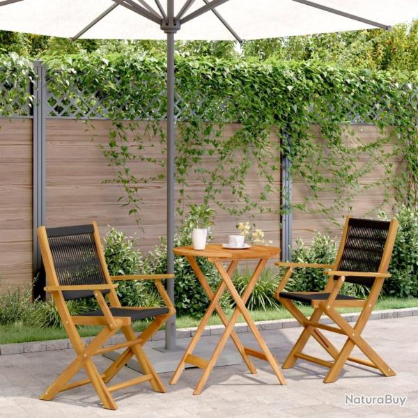 bistro 3 pcs noir polypropyl�ne et bois massif