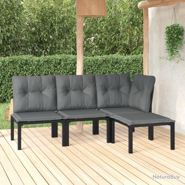 Salon de jardin 4 pcs noir et gris r�sine tress�e