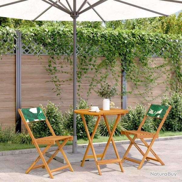 bistro 3 pcs motif de feuilles tissu et bois massif alsavelo