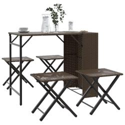 Ensemble &agrave; manger de jardin 5 pcs pliable marron r&eacute;sine tress&eacute;e