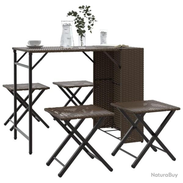 Ensemble  manger de jardin 5 pcs pliable marron rsine tresse alsavelo