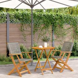 bistro 3 pcs gris r&eacute;sine tress&eacute;e et bois massif