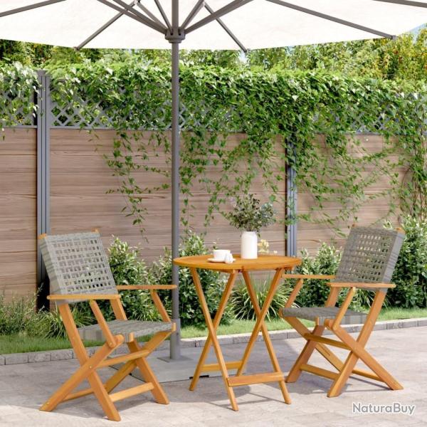 bistro 3 pcs gris r�sine tress�e et bois massif