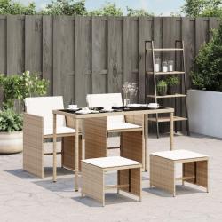 Ensemble &agrave; manger de jardin avec coussins 5pcs Beige poly rotin