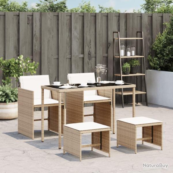 Ensemble � manger de jardin avec coussins 5pcs Beige poly rotin