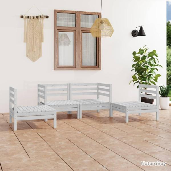 Salon de jardin 4 pcs Blanc Bois de pin massif alsavelo
