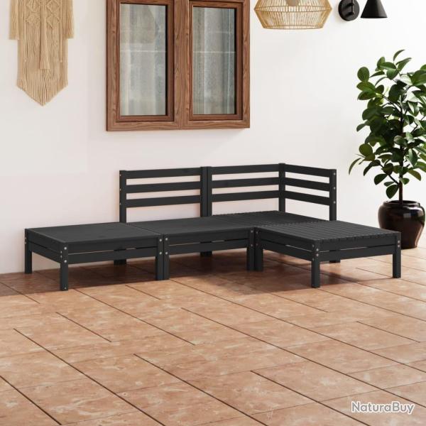 Salon de jardin 4 pcs Noir Bois de pin massif alsavelo
