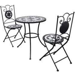 Mobilier de bistro 3 pcs Carreaux c&eacute;ramiques Noir et blanc