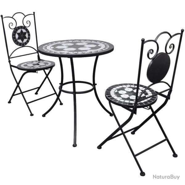 Mobilier de bistro 3 pcs Carreaux c�ramiques Noir et blanc