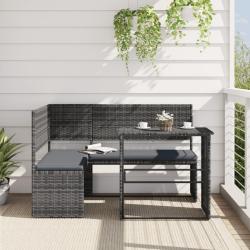 Canap&eacute; de jardin avec table et coussins en forme de L gris