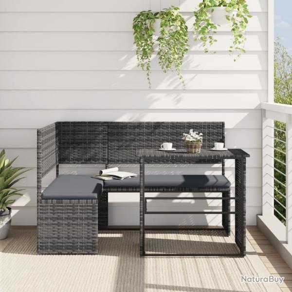Canap de jardin avec table et coussins en forme de L gris alsavelo