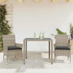 Ensemble &agrave; manger de jardin avec coussins 3 pcs rotin et verre