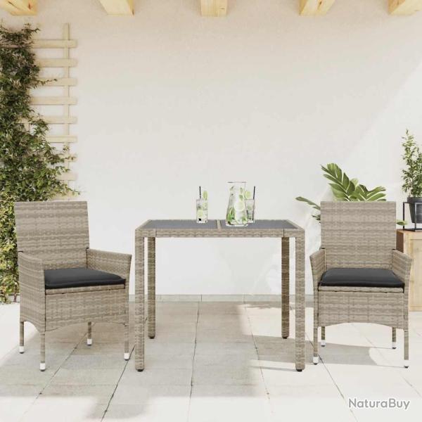 Ensemble � manger de jardin avec coussins 3 pcs rotin et verre