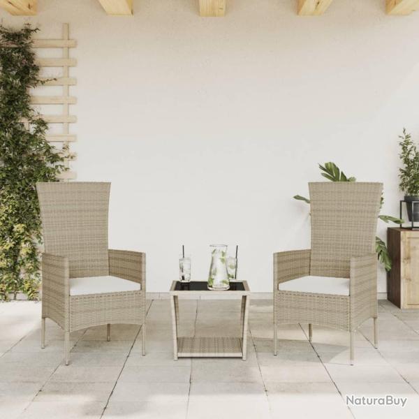 Ensemble � manger de jardin et coussins 3 pcs Beige poly rotin