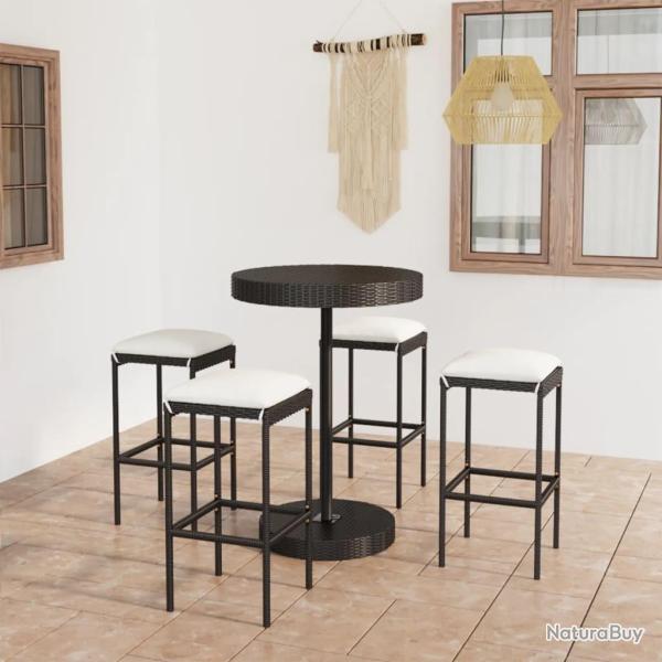 bar de jardin 5 pcs et coussins R�sine tress�e Noir