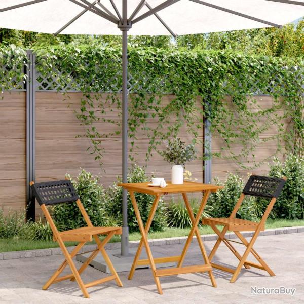 bistro 3 pcs noir r�sine tress�e et bois massif
