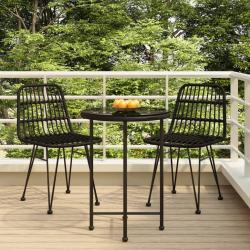 Ensemble &agrave; manger de jardin 3 pcs Noir R&eacute;sine tress&eacute;e