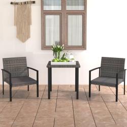Ensemble &agrave; manger de jardin 3 pcs R&eacute;sine tress&eacute;e Gris