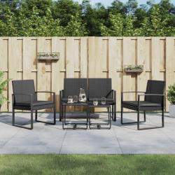 Ensemble &agrave; manger de jardin avec coussins 5 pcs noir rotin PP alsavelo