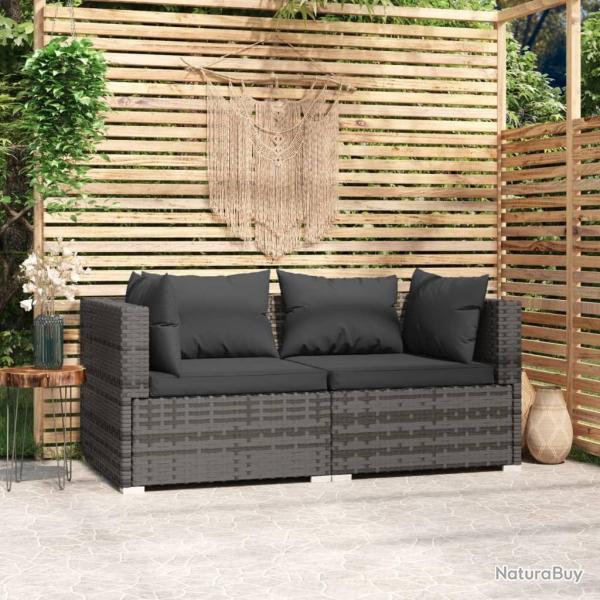 Canap� 2 places avec coussins Gris R�sine tress�e