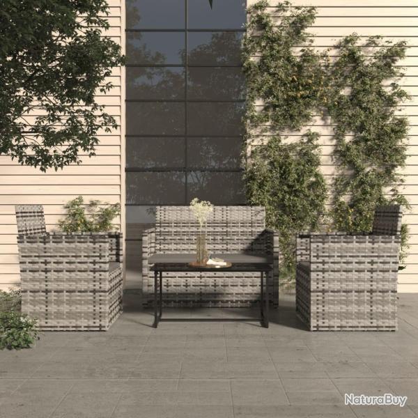 Mobilier d'ext�rieur 4 pcs avec coussins R�sine tress�e Gris