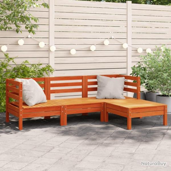 Canap de jardin 3 places repose-pied cire marron bois massif alsavelo