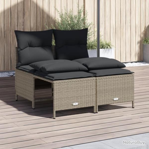 Salon de jardin 4 pcs avec coussins gris clair r�sine tress�e