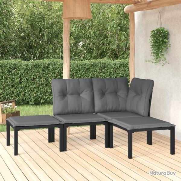 Salon de jardin 4 pcs noir et gris r�sine tress�e