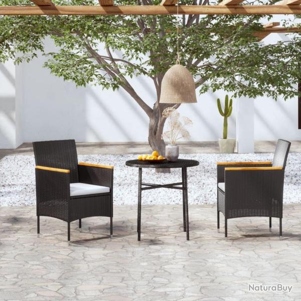 Ensemble � manger de jardin 3 pcs R�sine tress�e Noir alsavelo