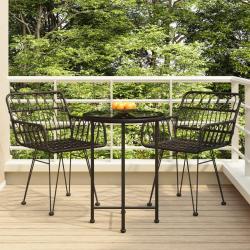 Ensemble &agrave; manger de jardin 3 pcs Noir R&eacute;sine tress&eacute;e
