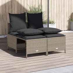 Salon de jardin 4 pcs avec coussins gris clair r&eacute;sine tress&eacute;e