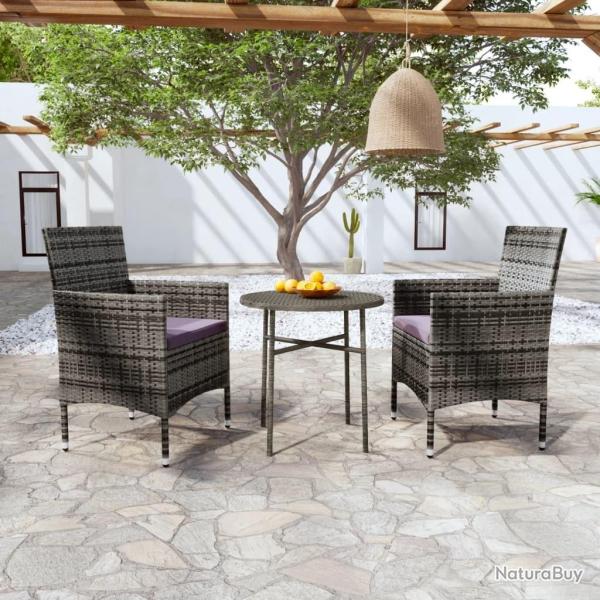 Ensemble � manger de jardin 3 pcs R�sine tress�e Gris alsavelo