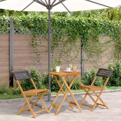 bistro 3 pcs noir r&eacute;sine tress&eacute;e et bois massif