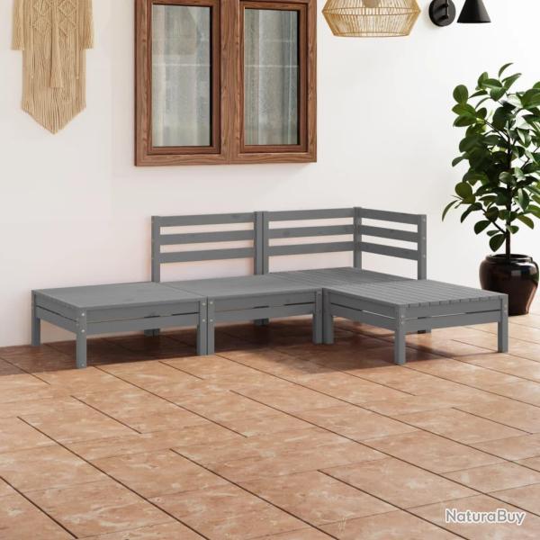 Salon de jardin 4 pcs Gris Bois de pin massif alsavelo