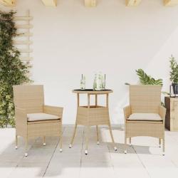 Ensemble &agrave; manger de jardin et coussins 3 pcs beige rotin verre