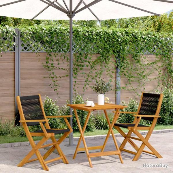 bistro 3 pcs noir polypropyl�ne et bois massif
