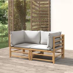 Canap&eacute;s d'angle de jardin avec coussins gris clair 2 pcs bambou