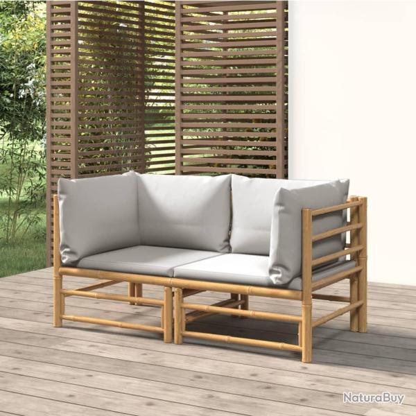 Canap�s d'angle de jardin avec coussins gris clair 2 pcs bambou