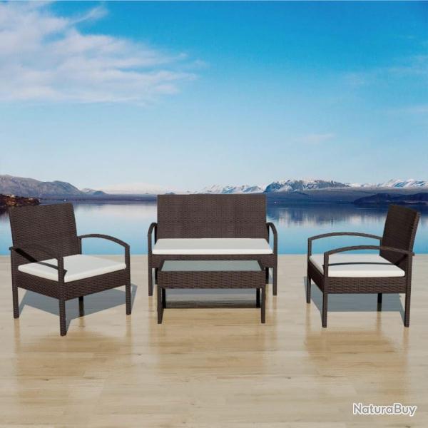 Salon de jardin 4 pcs avec coussins R�sine tress�e Marron