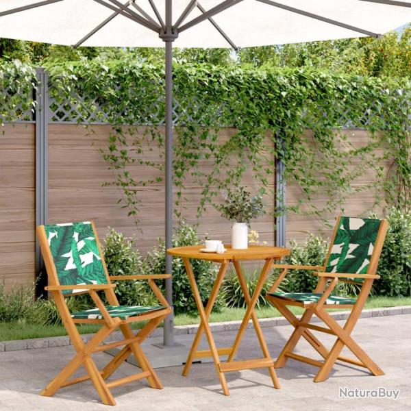 bistro 3 pcs motif de feuilles tissu et bois massif
