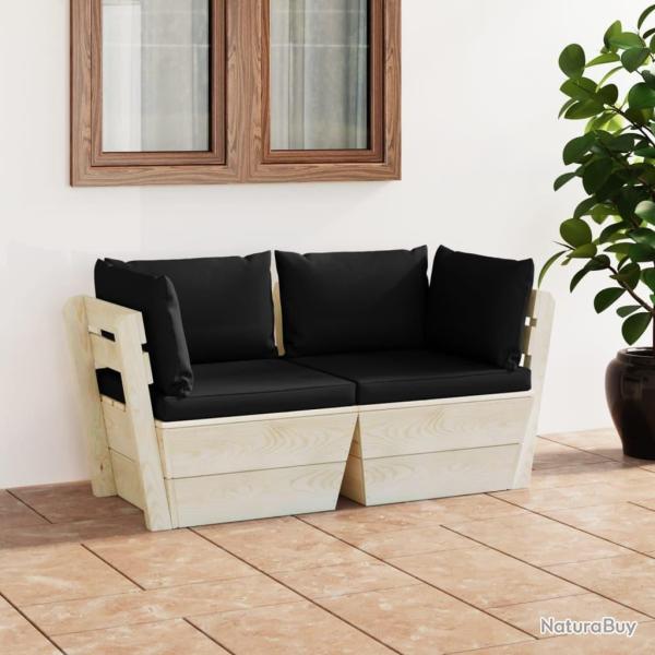 Canap� palette � 2 places de jardin avec coussins Bois d'�pic�a alsavelo