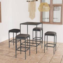 bar de jardin 5 pcs et coussins R&eacute;sine tress&eacute;e Gris