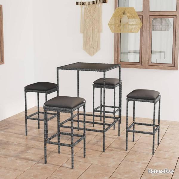 bar de jardin 5 pcs et coussins R�sine tress�e Gris