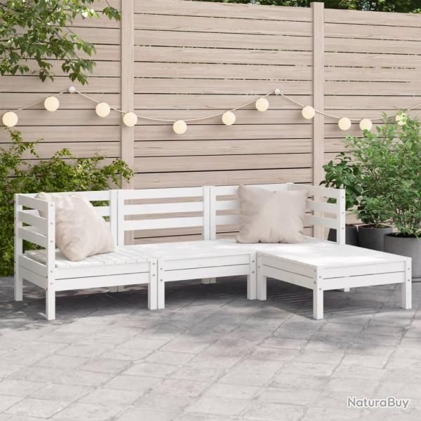 Canap� de jardin 3 places et repose-pied blanc bois pin massif